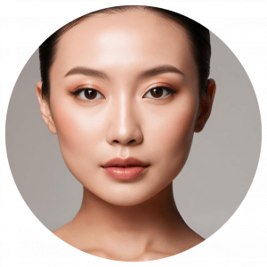 A woman with clear, glowing skin
